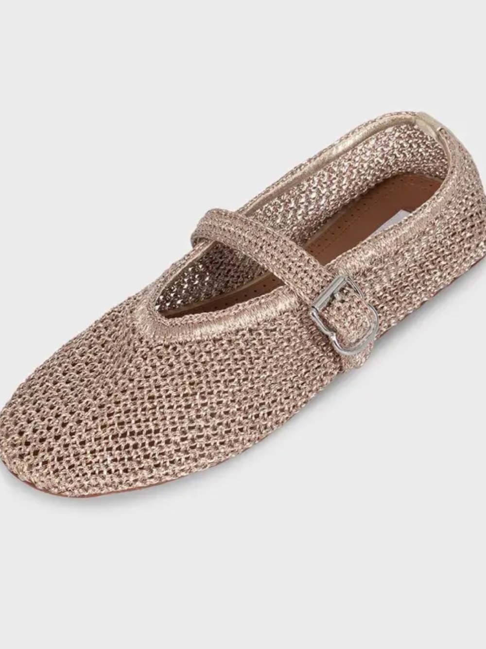 Alaia lurex Metallic Bronze Knit Mary Jane Flats with Buckle